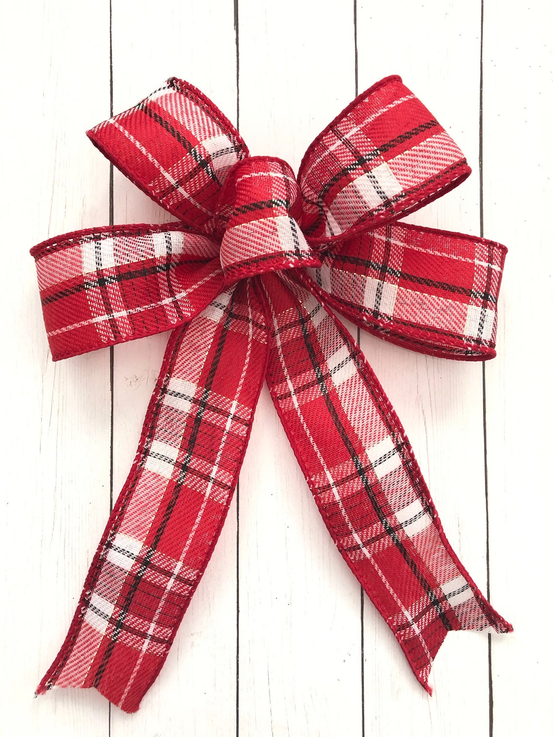 Christmas Plaid Decorative Bows / Set of 6 Bows / Xmas Red Etsy