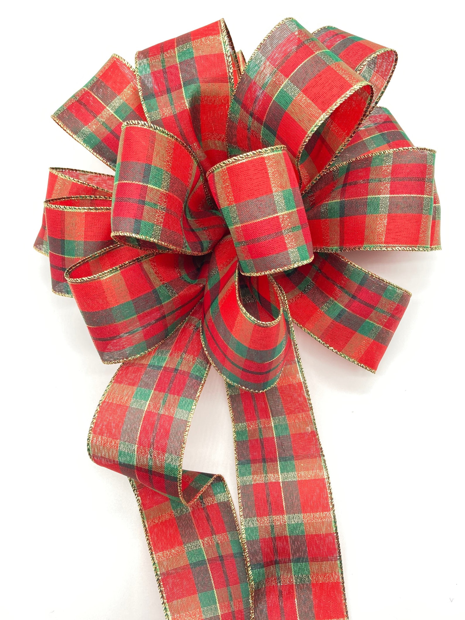 Plaid Christmas Tree Bows / Set 9 Bows / Xmas Tree Topper / Etsy