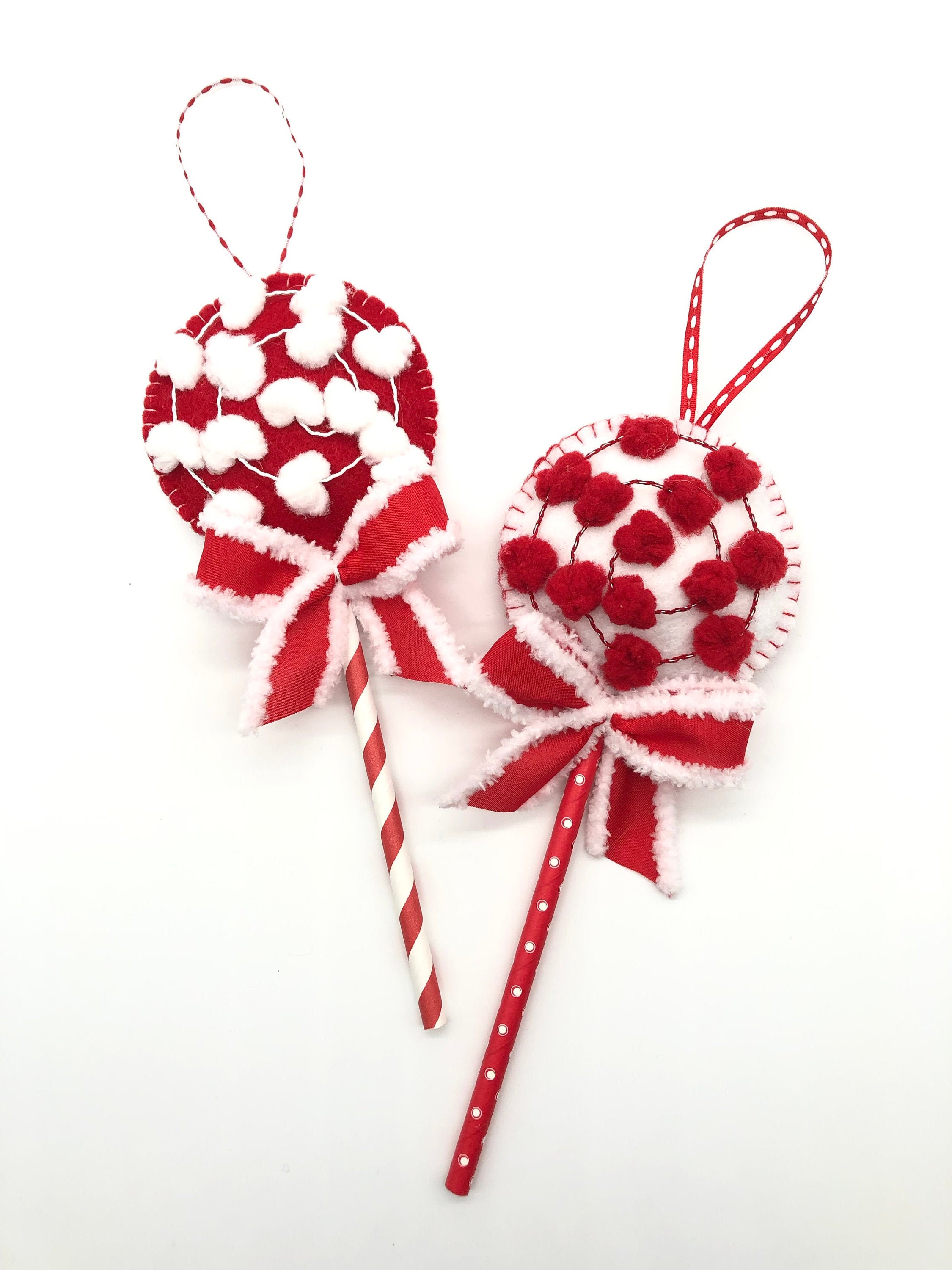 Christmas Lollipops Ornaments / Set of 2 Ornaments / Xmas Red Etsy