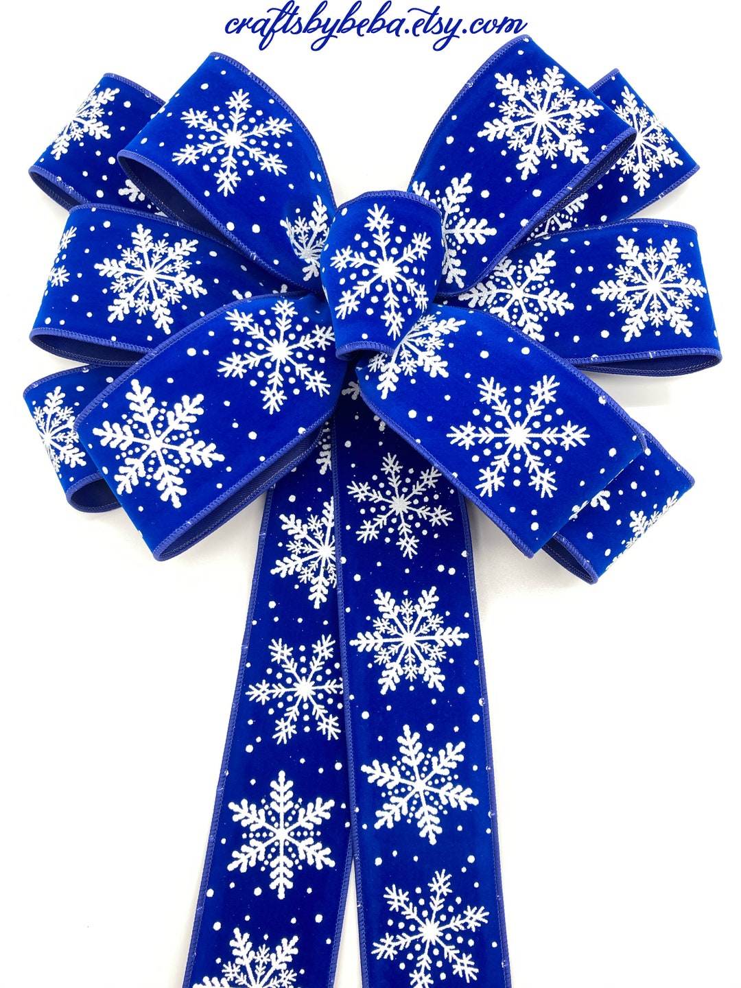 Blue and Silver Xmas Bow / Blue and Silver Snowflakes Wreath Bow / Blue ...