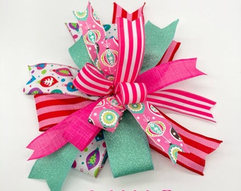 Pink Weihnachtsschleife: Weihnachtsschleife, Streifen, Ornament Druck - Baumspitze, Kranzdekoration