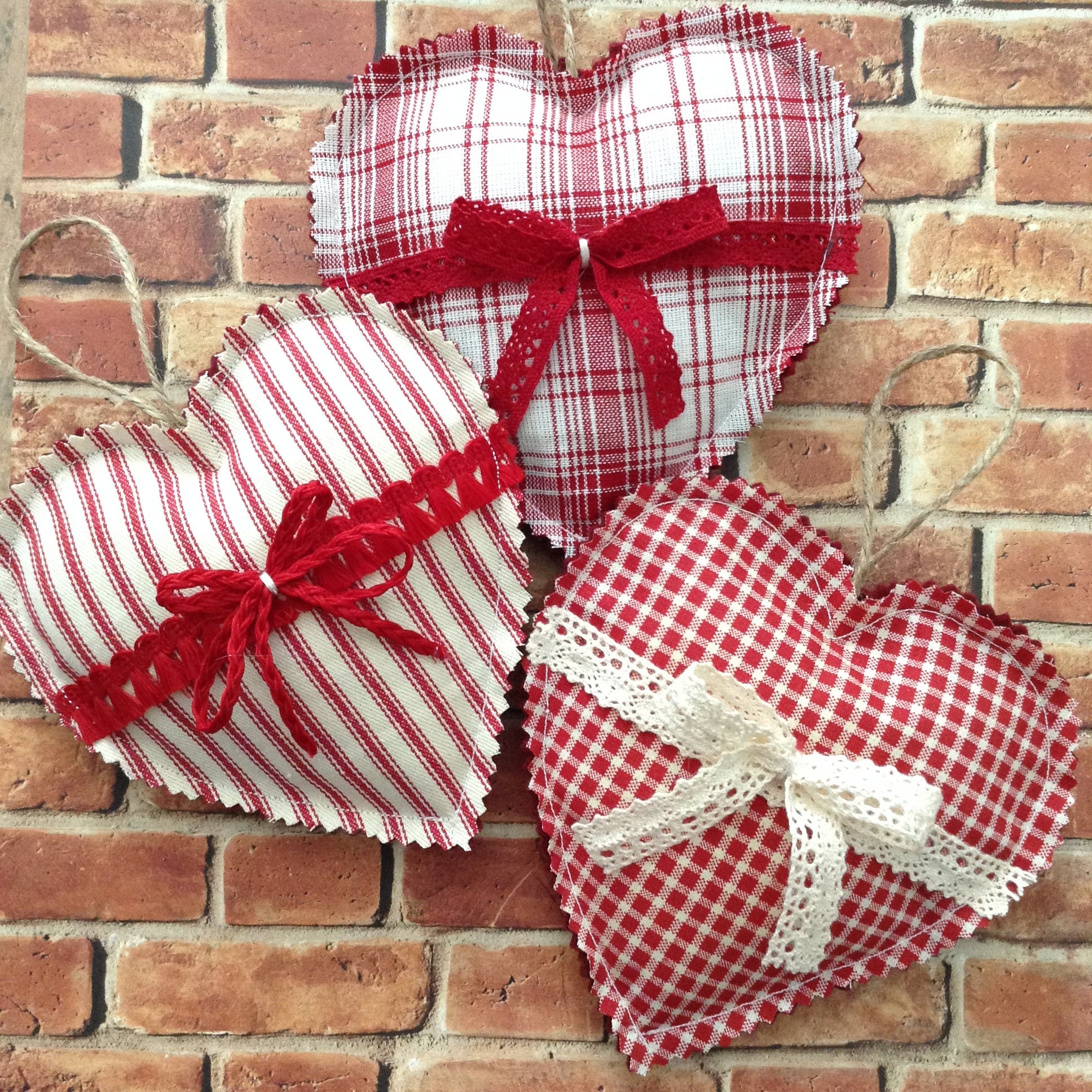 Christmas Hearts Ornaments / Set of 3 / Xmas Hanging Hearts Etsy