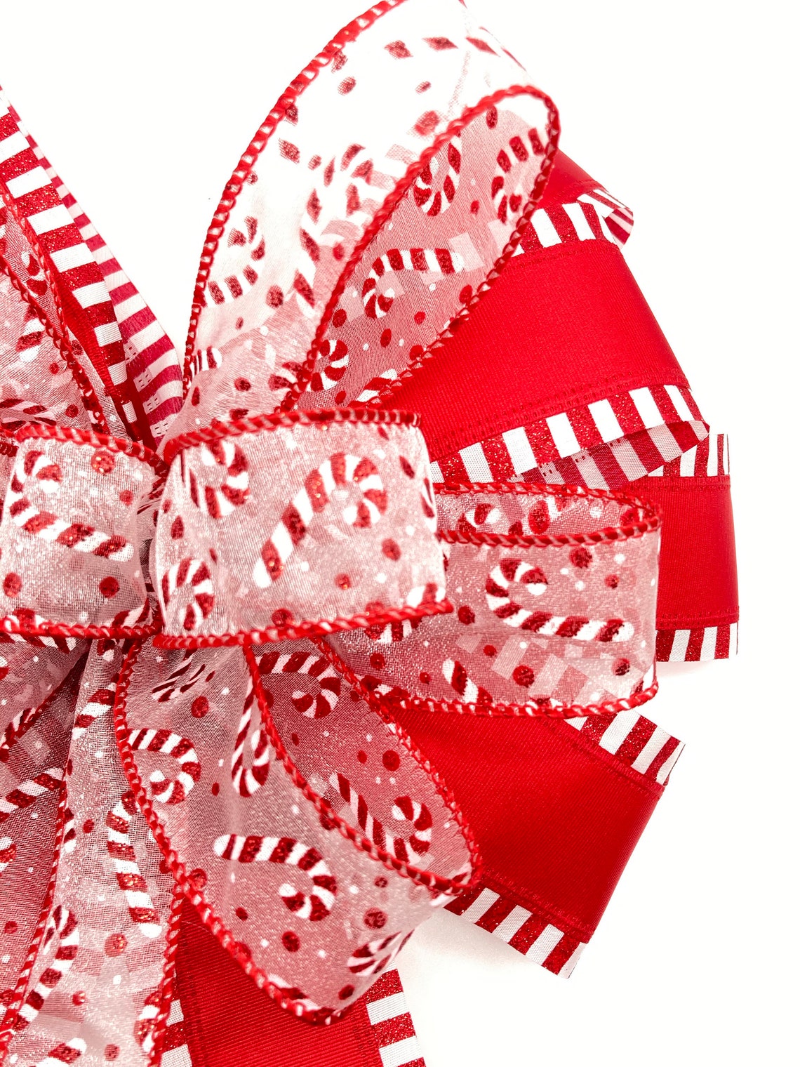 Peppermint Wreath Bow / Christmas Red and White Wreath Bow / Etsy