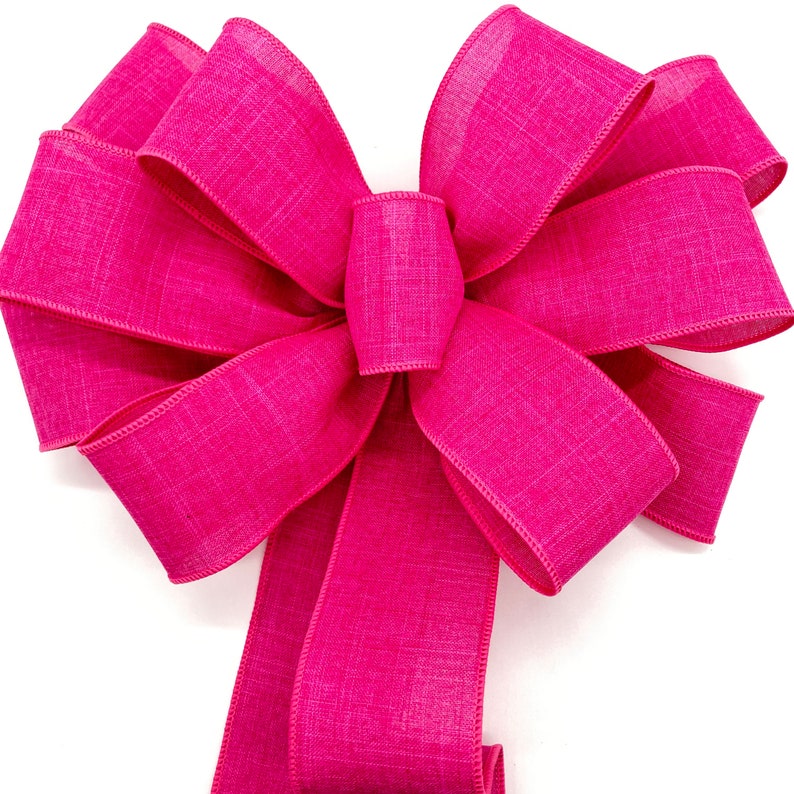 Fuchsia Wreath Bow / Hot Pink Decorative Bow / Christmas Pink Decor Bow / Summer Fuchsia Decor Bow / Lantern Bow / Christmas Tree Topper image 3