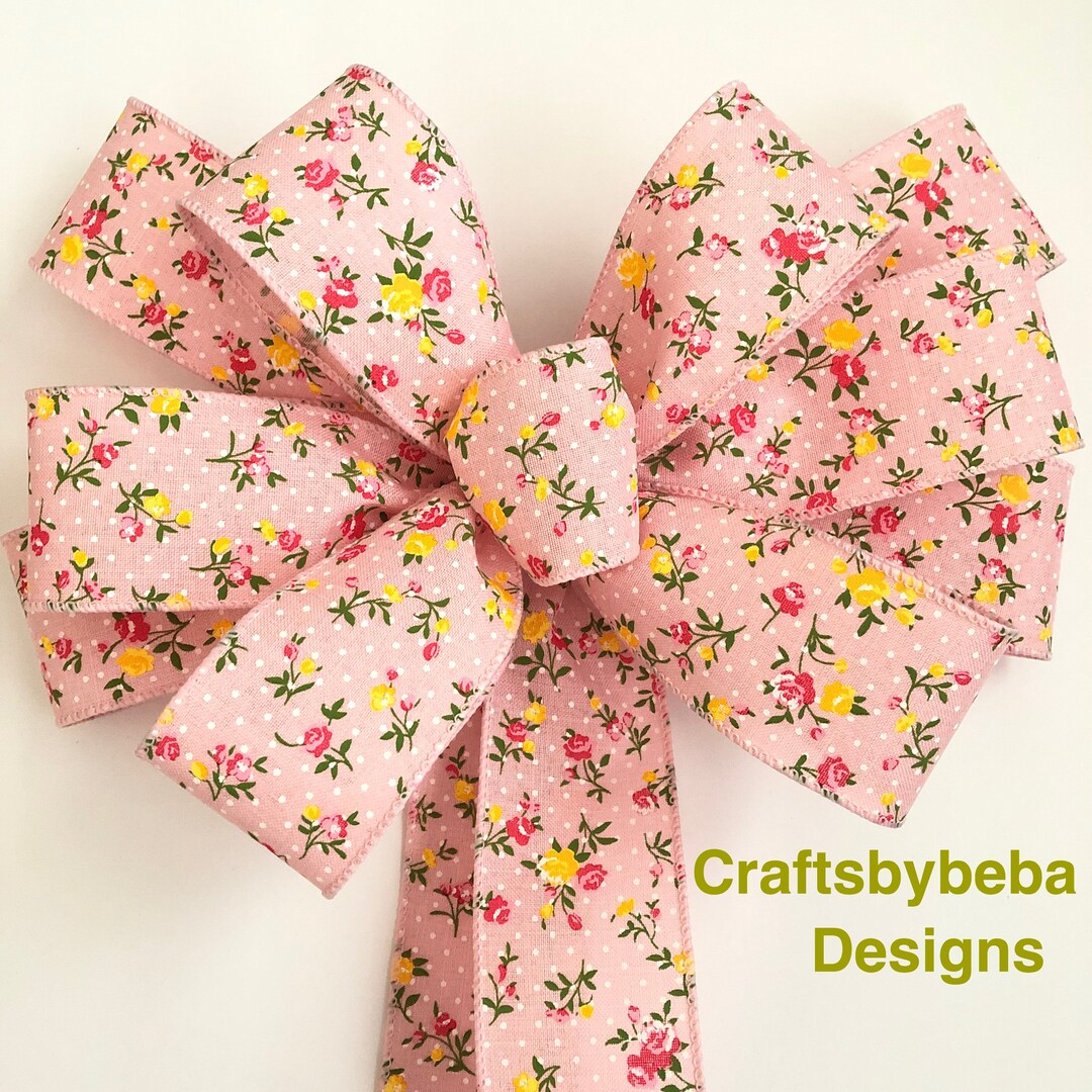 Pink Floral Wreath Bow / Vintage Pink Floral Decorative Bow / - Etsy