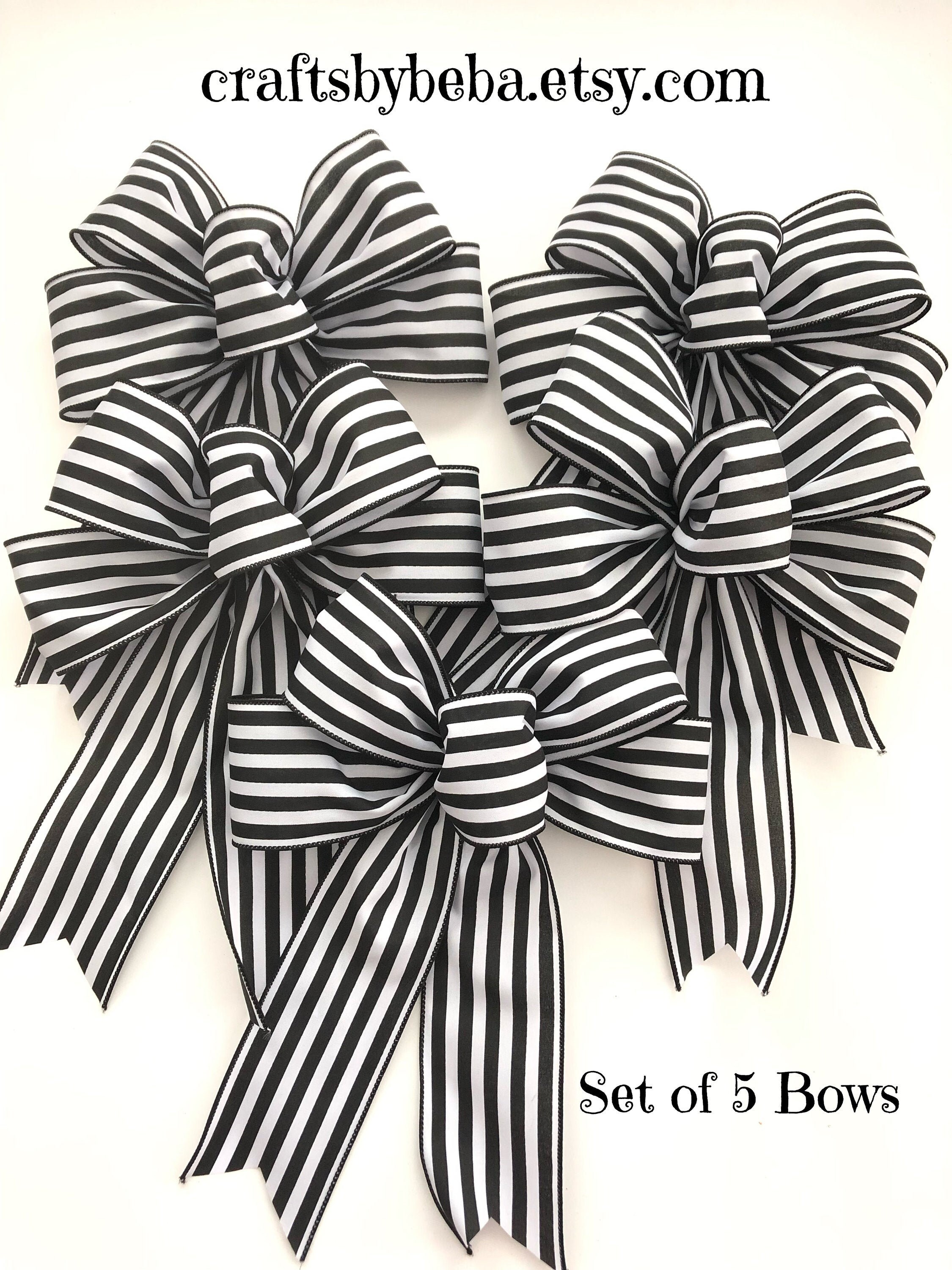 Black and White Striped Decorative Bows / Set of 5 Bows / Christmas T…