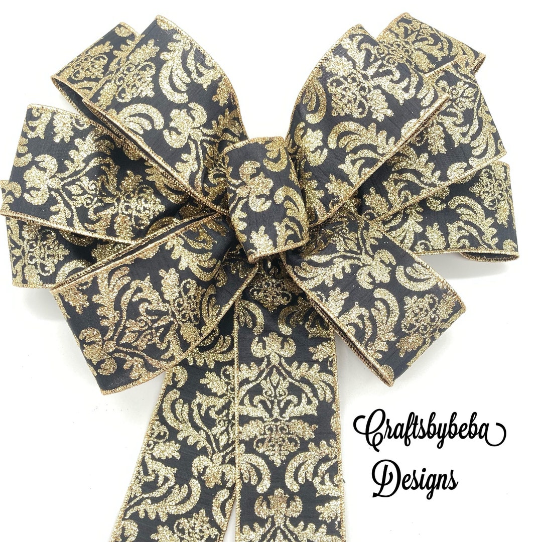 Gold and Black Christmas Decorative Bow / Christmas Wreath Bow ...