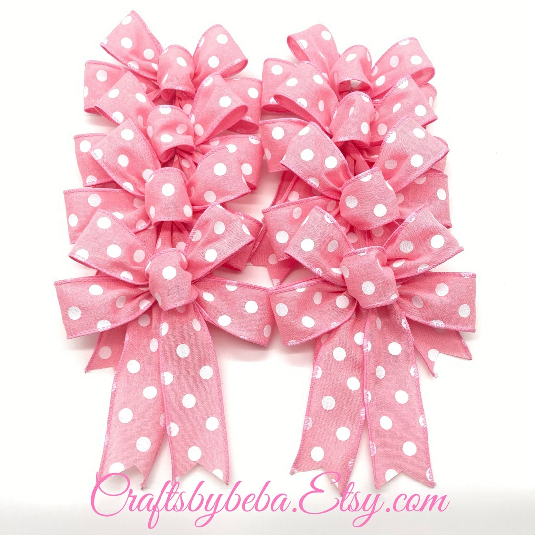 Pink and White Decorative Bows / Set 8 Bows / Polkadots Pink and White