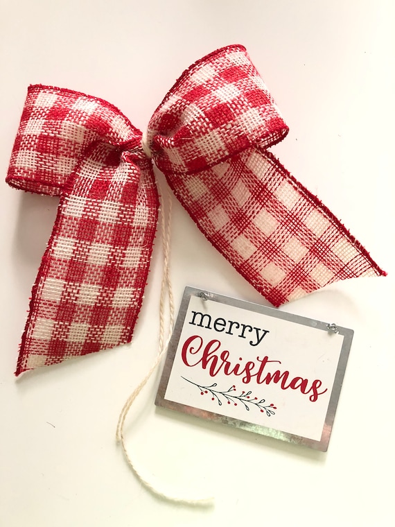 10/" WIDE RED /& BLACK GINGHAM PLAID BOW W//GOLD DEER PATTERN~WREATHS~TREE TOPPER