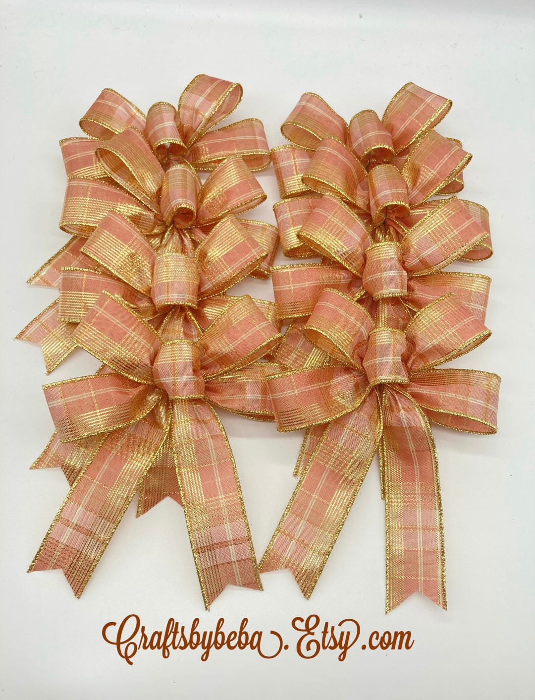 Rose Gold Christmas Tree Bows / Set 8 Bows / Christmas Rose Gold Gold