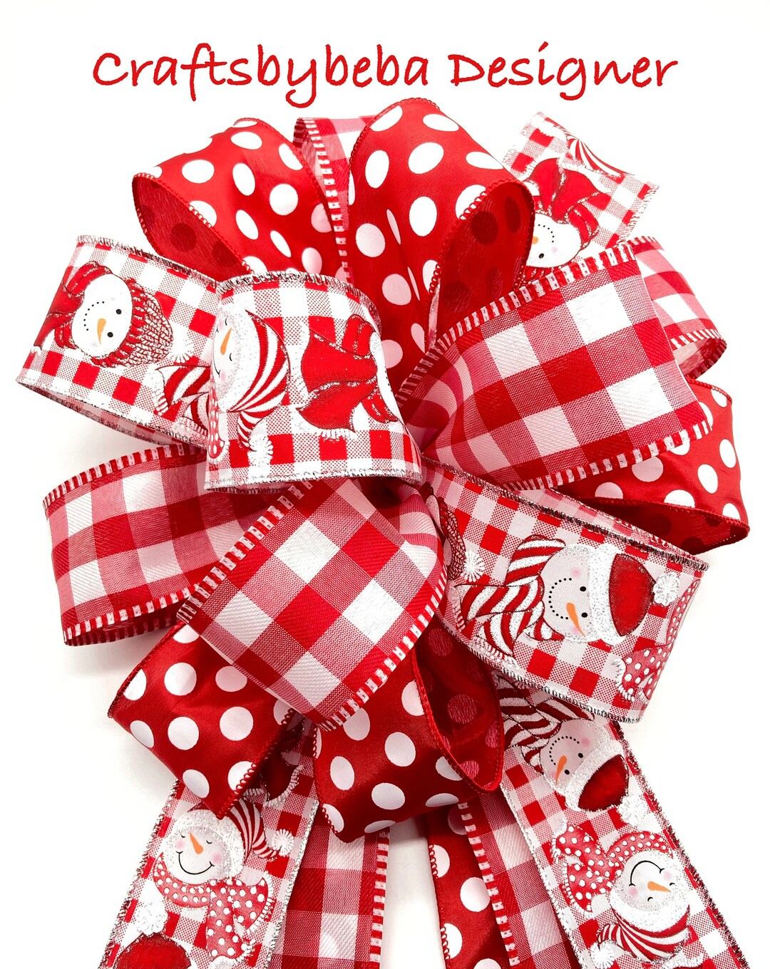 Snowman Christmas Tree Topper / Xmas Decorative Bow / Red and White ...