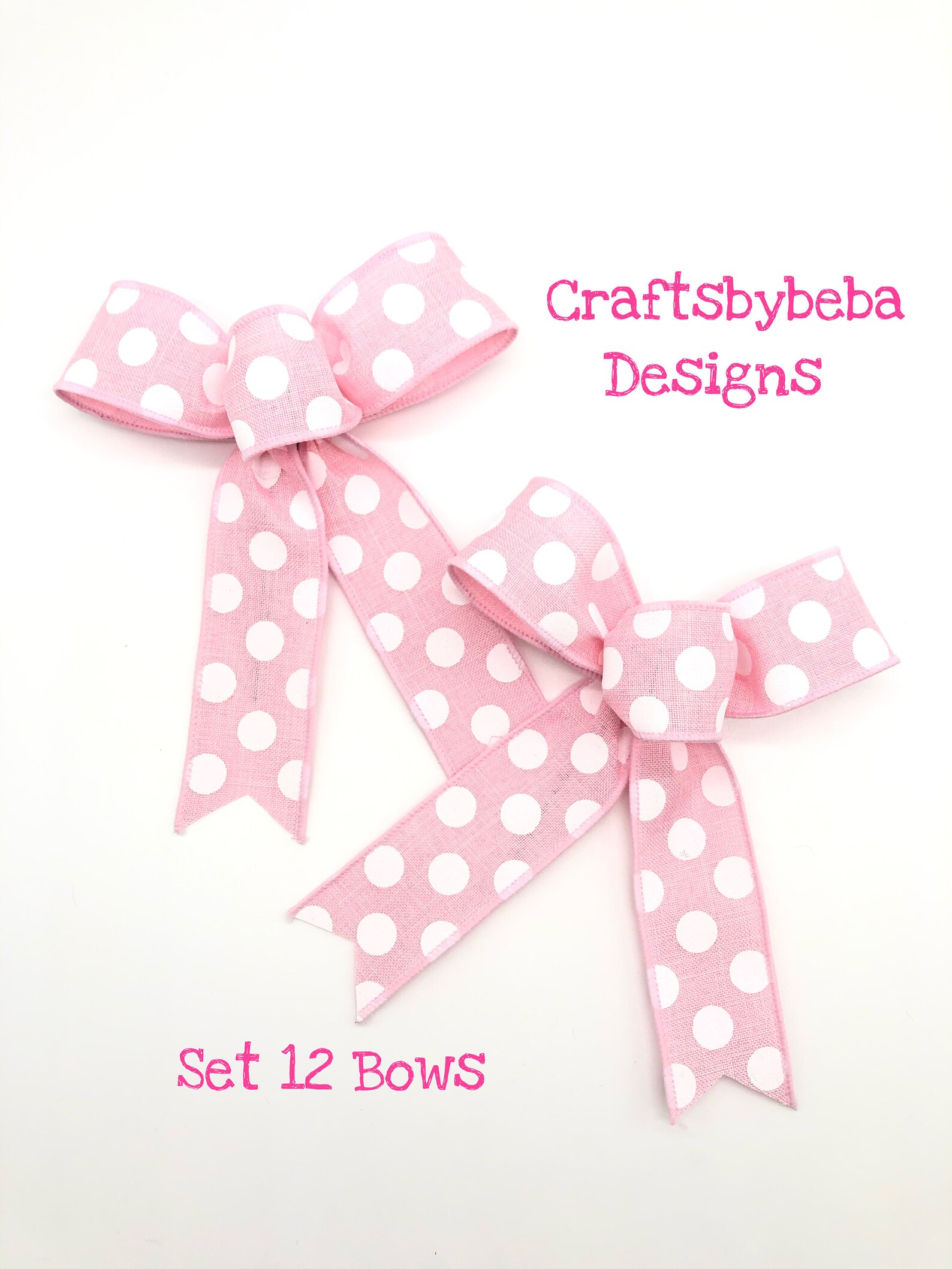 Pink and White Decorative Bows / Pink Polka Dots Bows / Set 12 Etsy