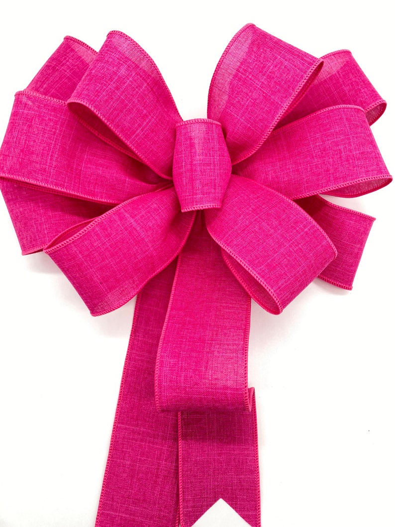 Fuchsia Wreath Bow / Hot Pink Decorative Bow / Christmas Pink Decor Bow / Summer Fuchsia Decor Bow / Lantern Bow / Christmas Tree Topper image 4