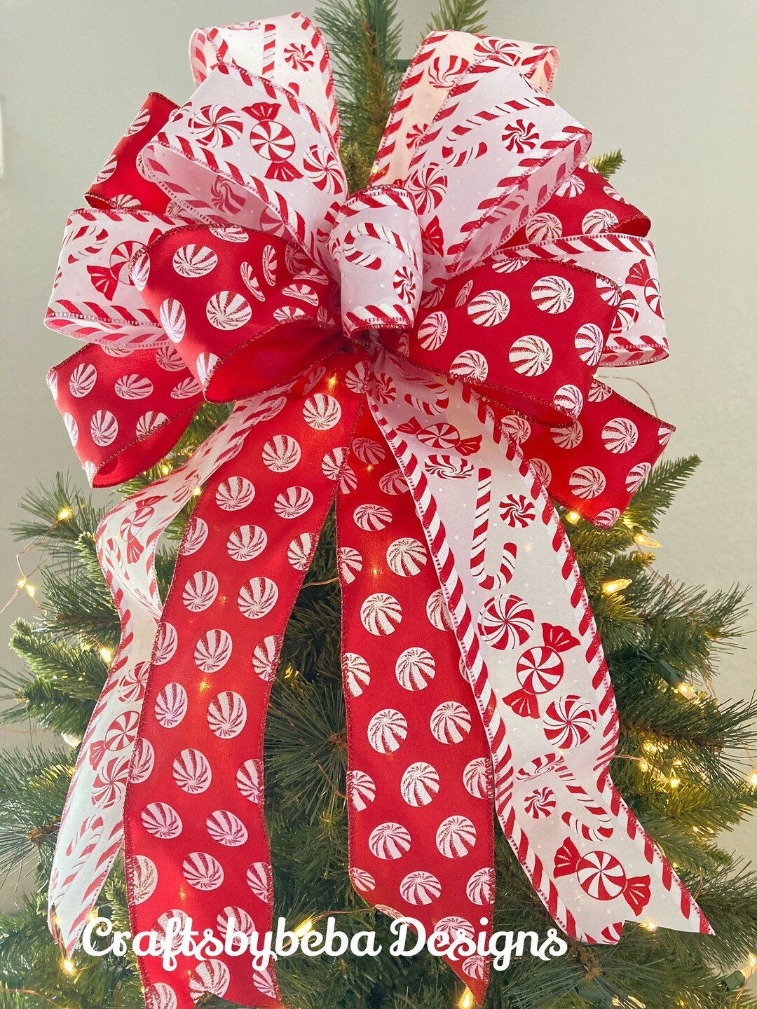 Peppermint Christmas Tree Topper / Christmas Red and White Candy Theme ...