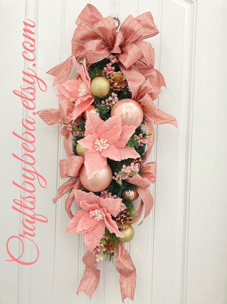 Christmas Swag / Christmas Door Hanger / Blush Christmas Swag Etsy