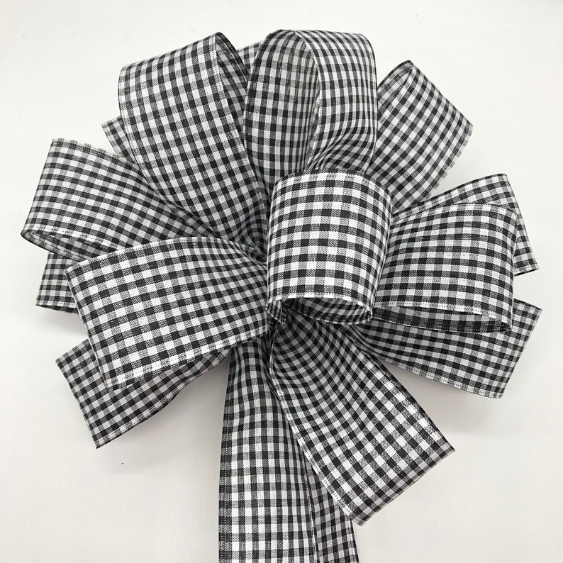 Gingham Black and White Decorative Bow / Christmas Plaid Tree Etsy