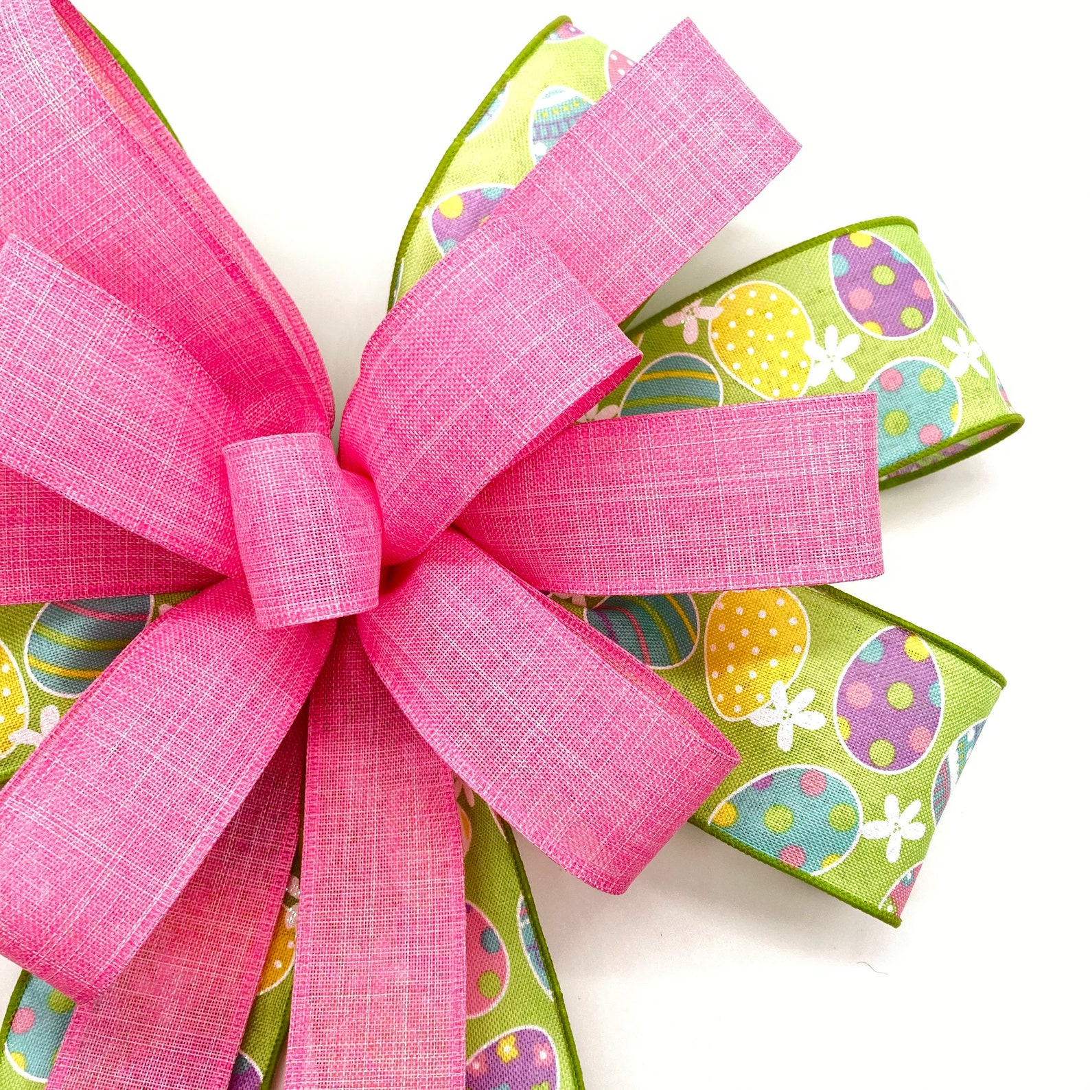 Easter Wreath Bow / Easter Decorative Bow / Pink and Green Etsy