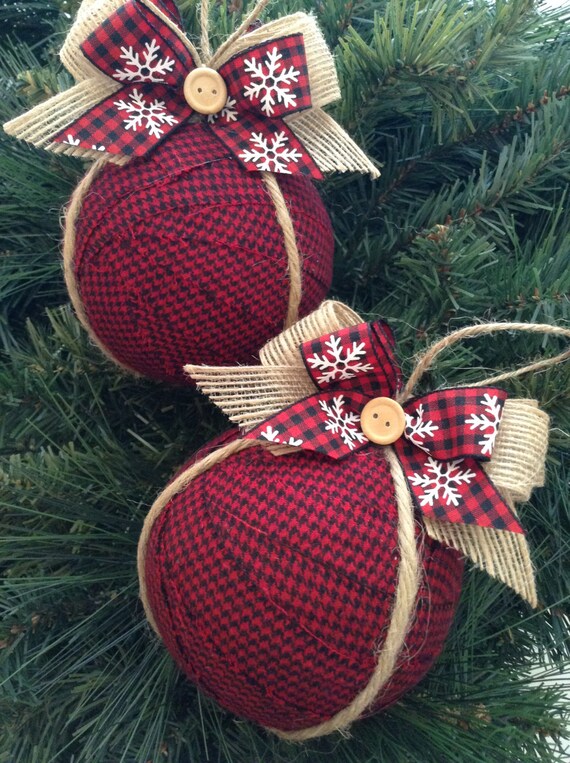Ornaments / Christmas Fabric Ornaments / Plaid Xmas Tree | Etsy