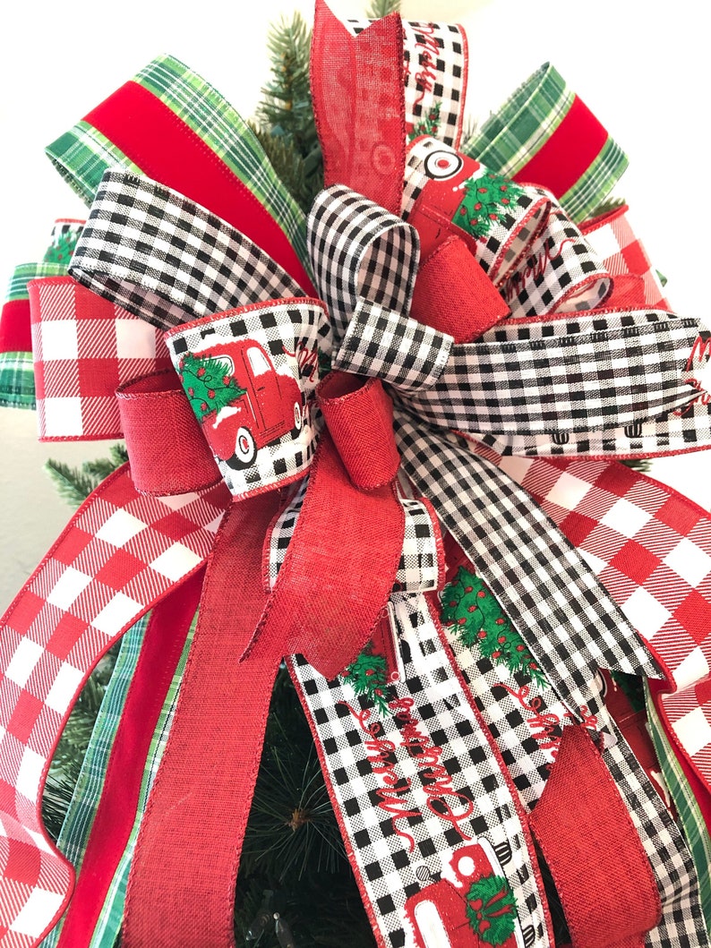 Christmas Tree Topper / Red Truck Christmas Decorative Bow / Etsy