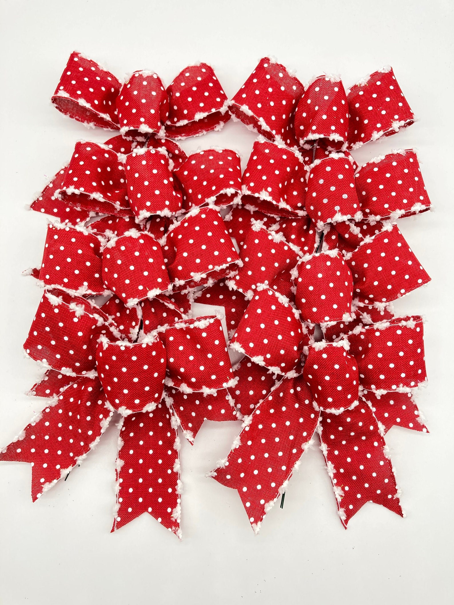 Christmas Tree Bows / Set 8 Bows / Small Red and White Etsy