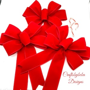 Red Velvet Christmas Bows - Set of 3 - Tree, Wreath & Gift Decor