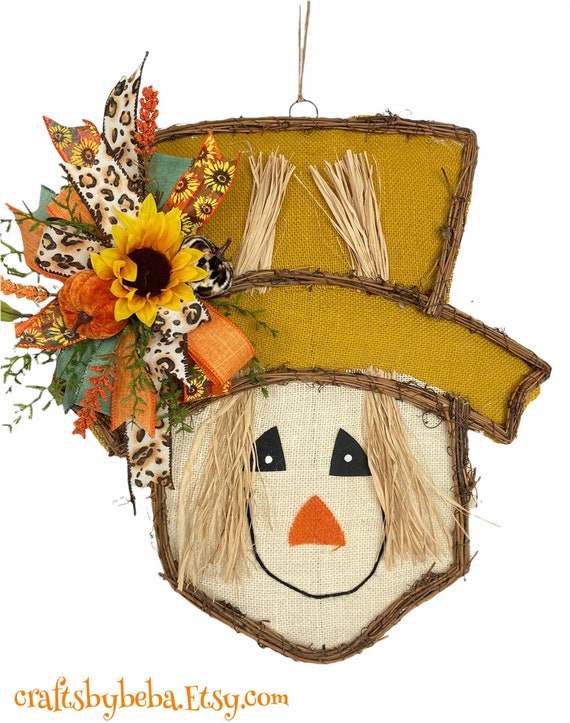 Fall Sunflower Door Hanger Fall Door Hanger Scarecrow Hat Door Hanger for Autumn ~ Fall Door Decor Fall Decorations Scarecrow Wreath