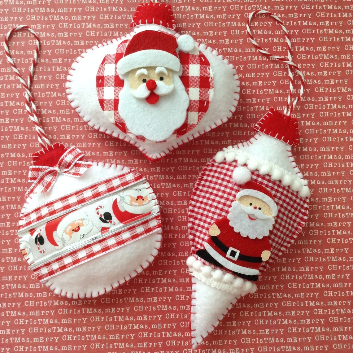Christmas Santa Claus Ornaments / Xmas Felt Santa Ornaments / Etsy