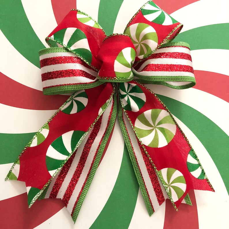 Christmas Peppermint Bows / Candy Whimsical Decorative Bows / Etsy