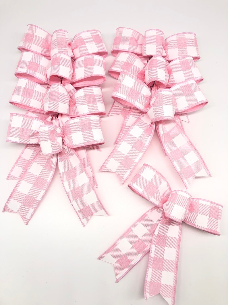 Pink and White Decorative Bows / Set 8 Bows / Pink Plaid Decor Etsy