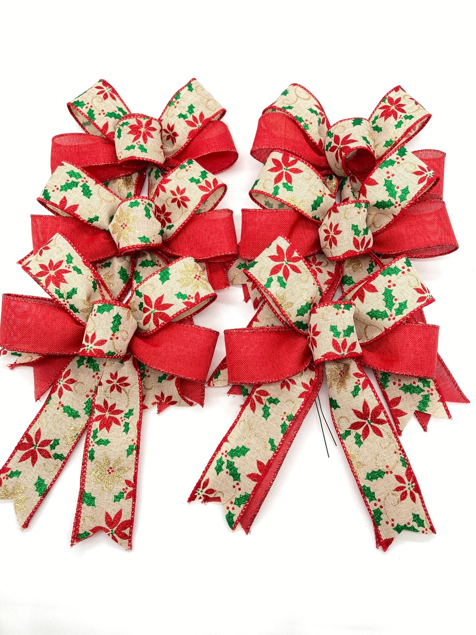 Christmas Tree Decorative Bows / Set 7 Bows / Tree Topper / Etsy