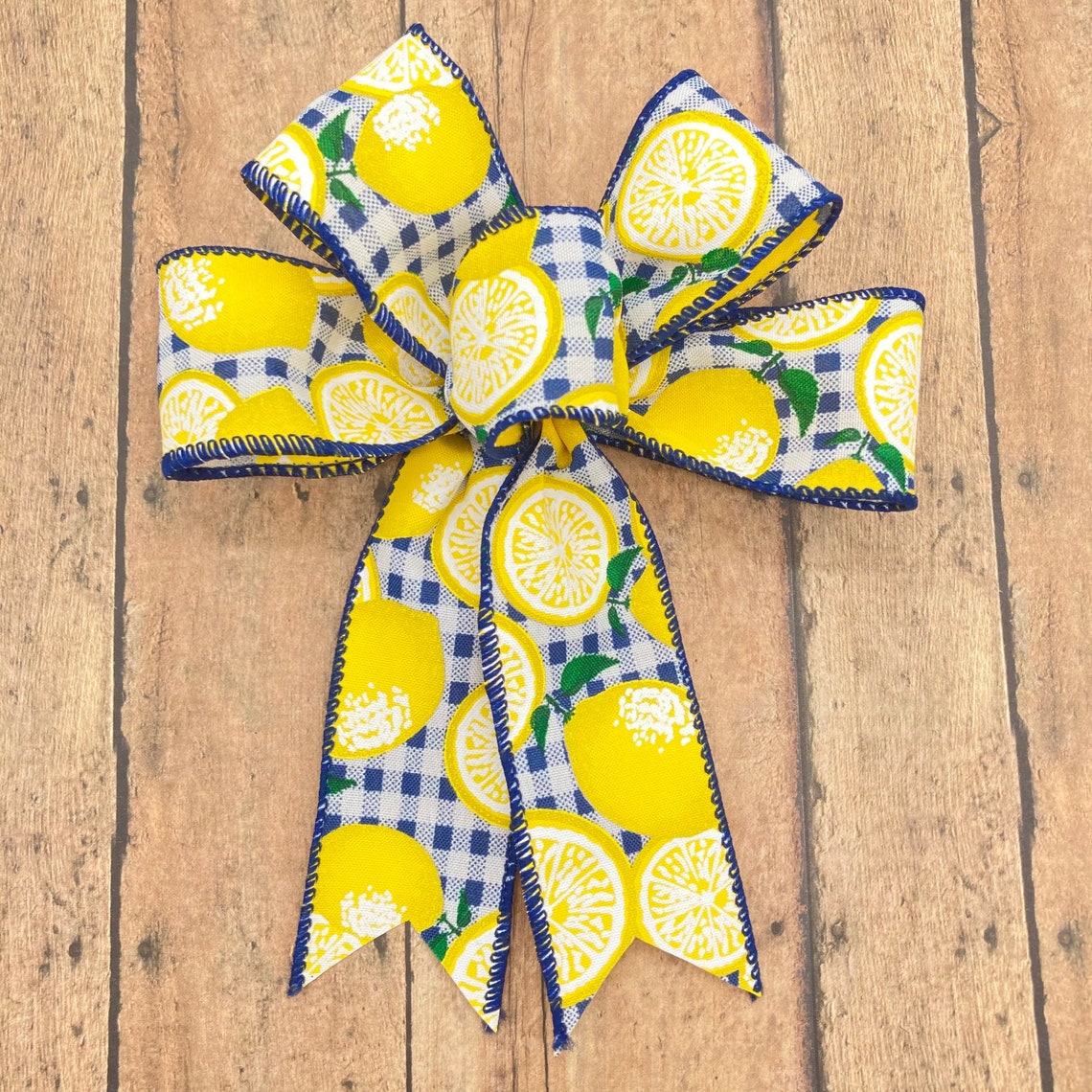 Lemon Decorative Bows / Set 8 Bows / Lemon Blue Gingham Decor - Etsy