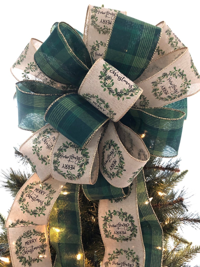 Christmas Tree Topper / Natural and Green Xmas Tree Topper / Etsy