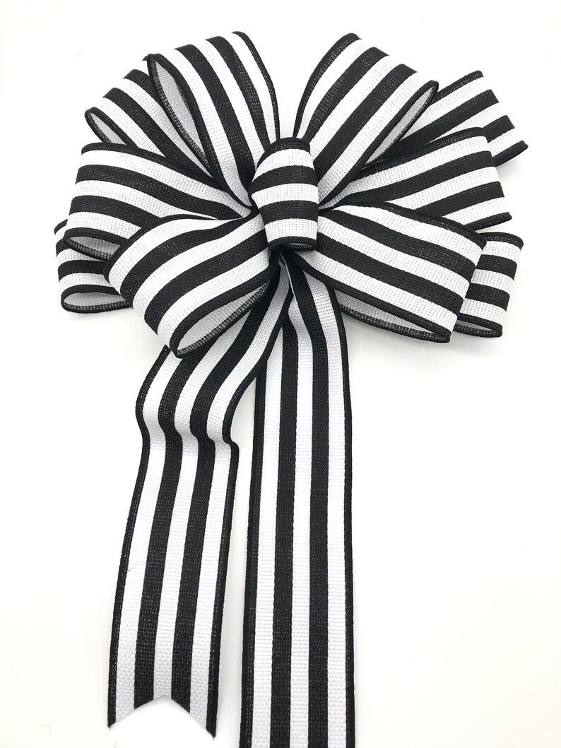 Black and White Wreath Bow / Black and White Decorative Bow / Etsy