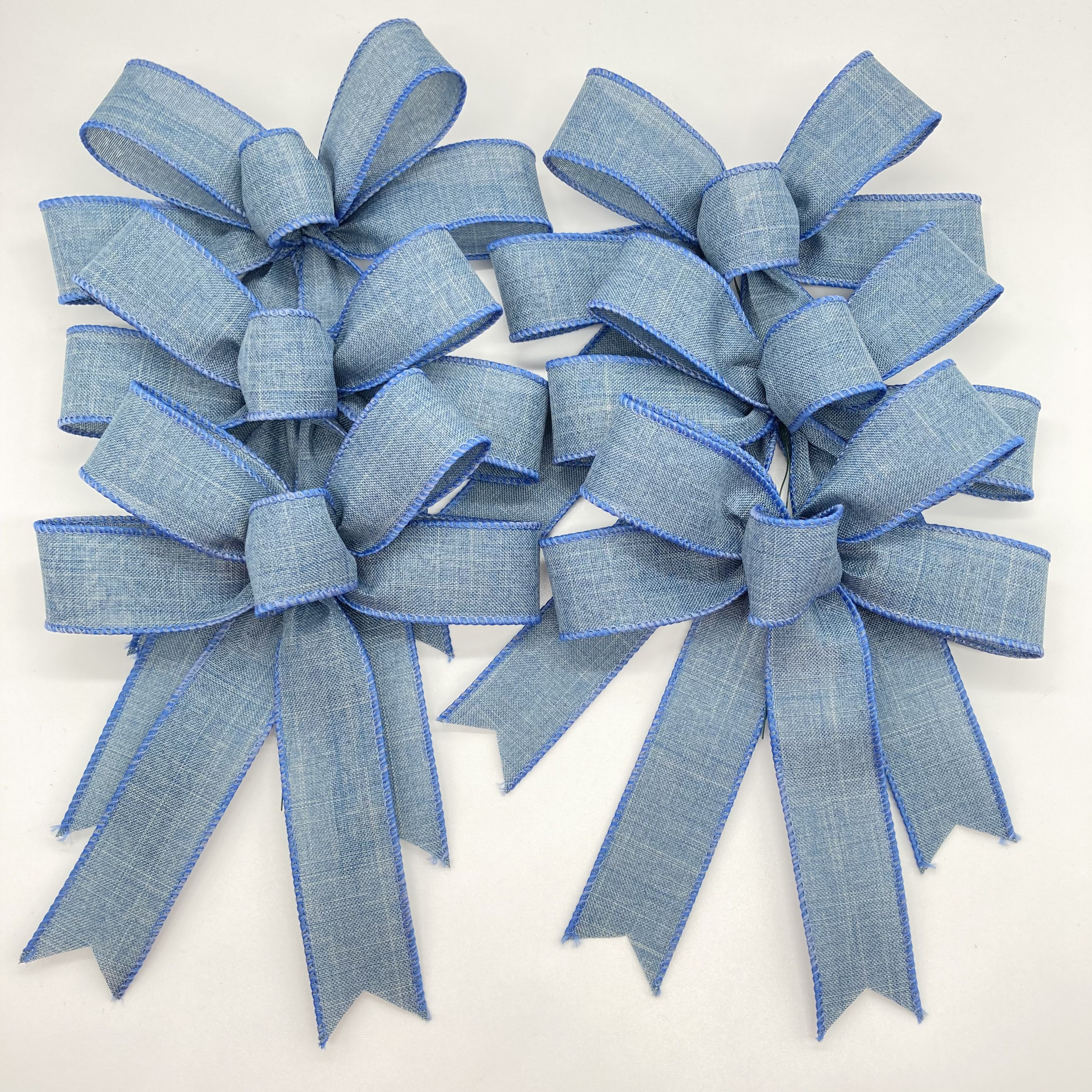 Denim Blue Wired Ribbon Bows - Set of 6 Handmade Decorative Bows