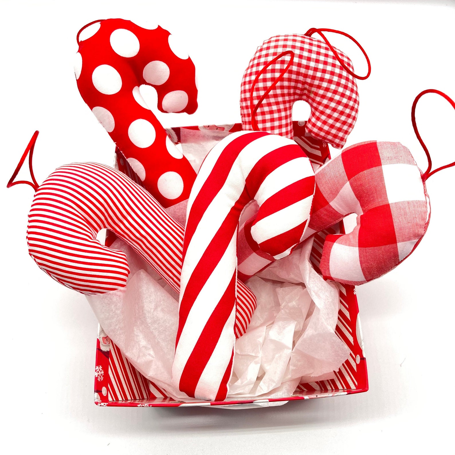 Candy Cane Ornaments / Set 5 Ornaments / Red and White Candy Etsy