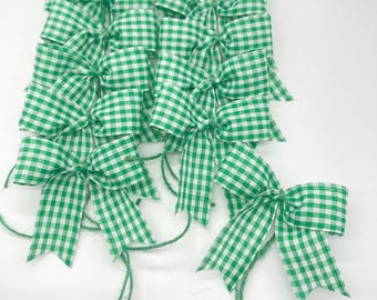 Green Small Gingham Decorative Bows : Handmade Set 12 Bows