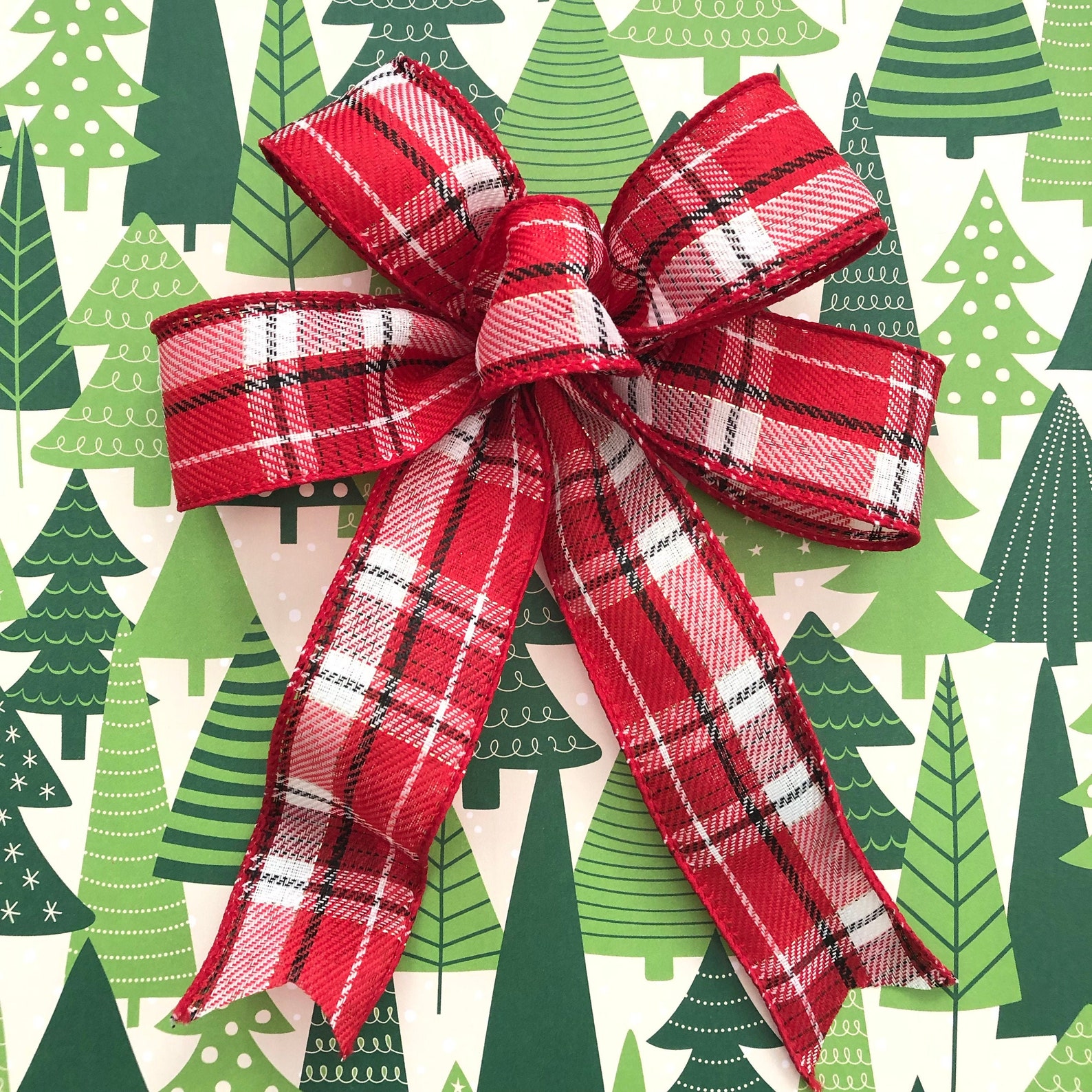 Christmas Plaid Decorative Bows / Set of 6 Bows / Xmas Red Etsy