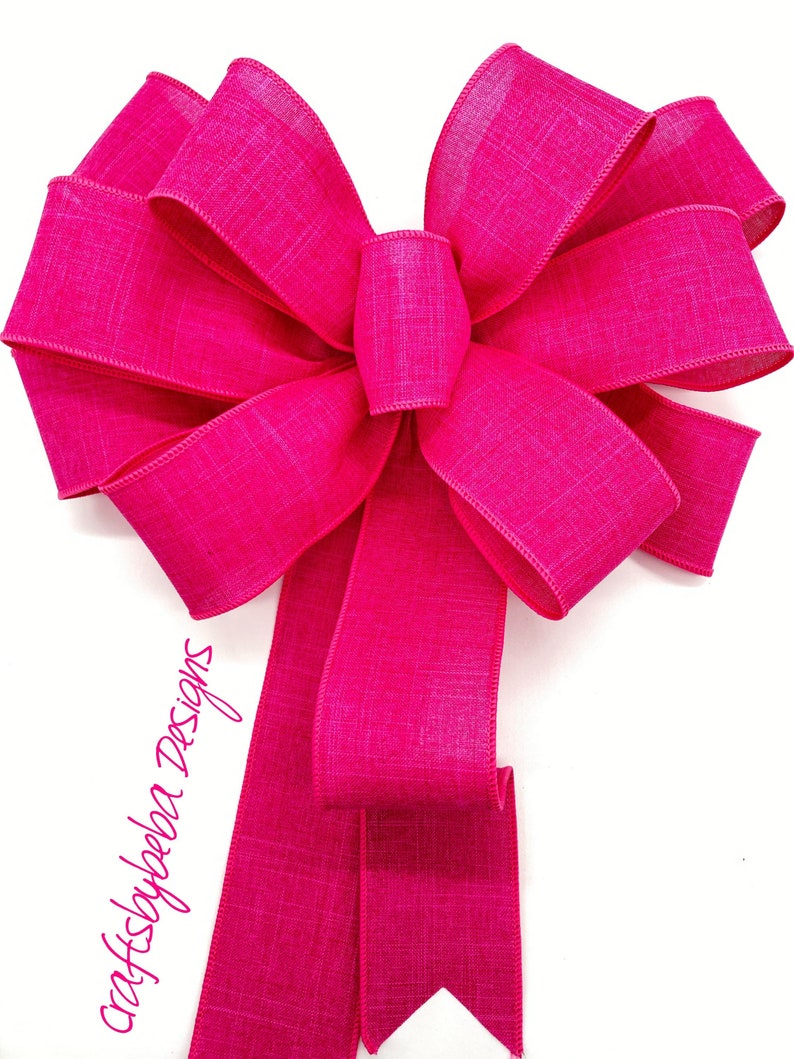 Fuchsia Wreath Bow - Hot Pink Decorative Bow 
Measurements
14 inches wide
15 inches long tails
2.5 inches wide ( wired ribbon )