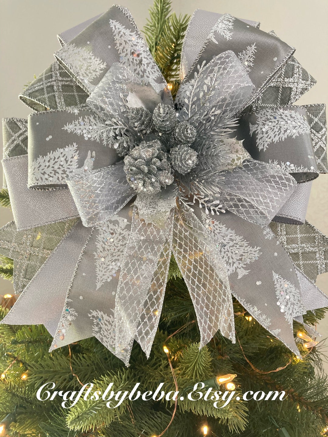 Silver Christmas Tree Topper / Silver and Gray Christmas Etsy