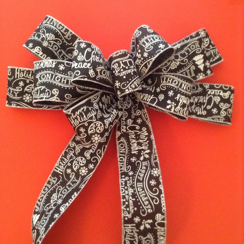 Christmas Wreath Bow / Black and White Chalk Decorative Bows / Etsy