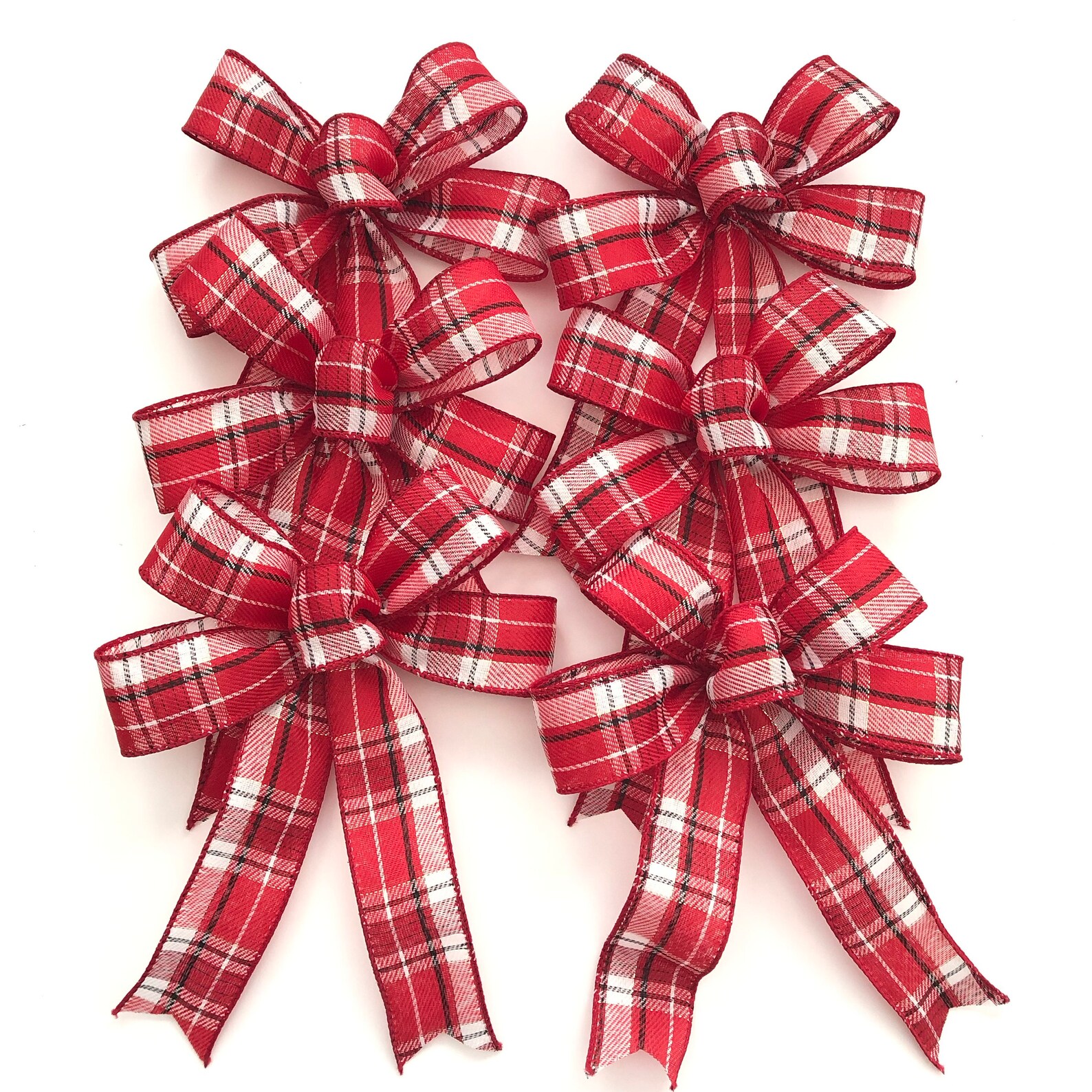 Christmas Plaid Decorative Bows / Set of 6 Bows / Xmas Red Etsy