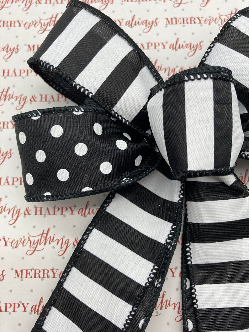 Black and White Decorative Bows / Set 6 Bows / Christmas Tree Etsy