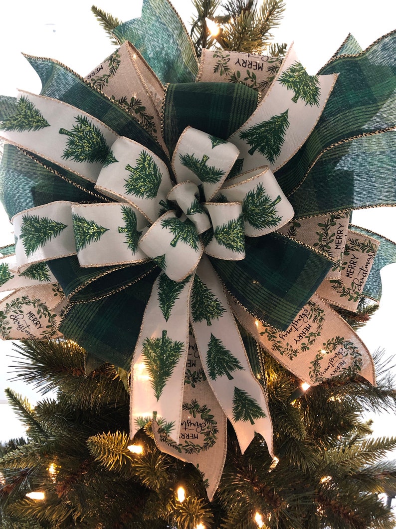 Christmas Tree Topper / Green Xmas Tree Topper / Plaid Green Etsy