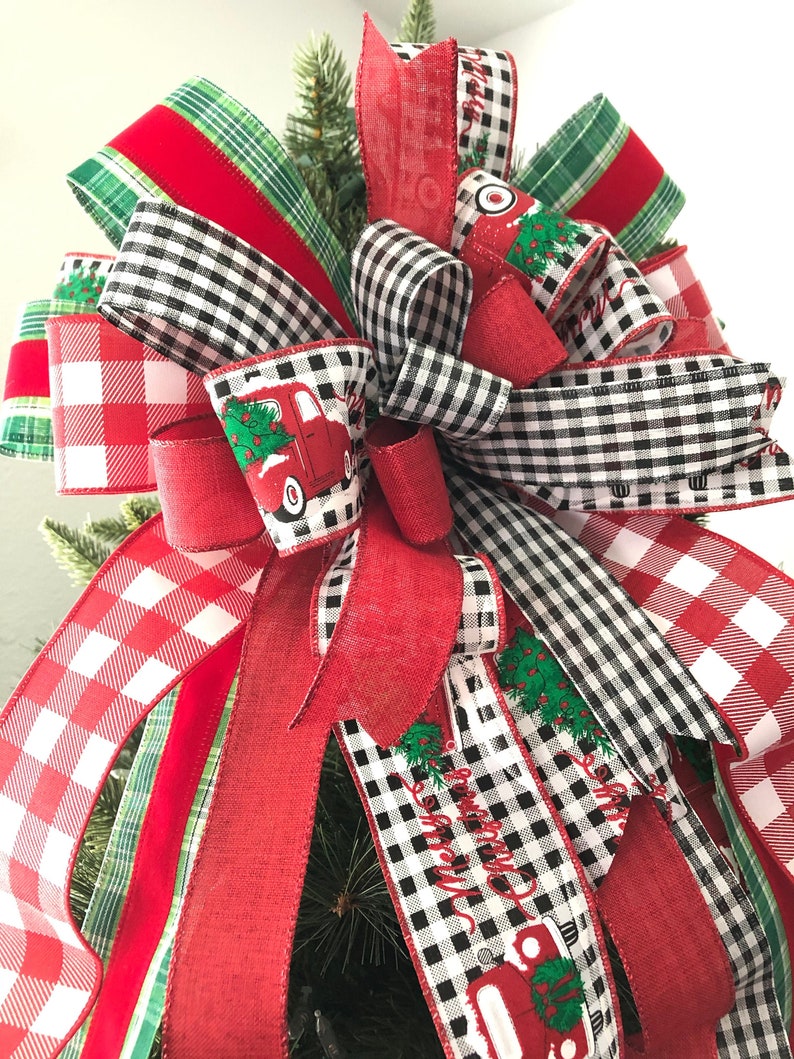 Christmas Tree Topper / Red Truck Christmas Decorative Bow / Etsy