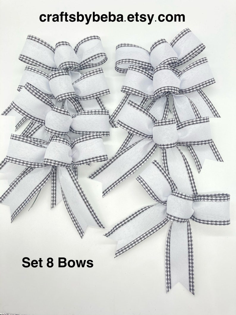 Christmas Black and White Decorative Bows / Set 8 Bows / Small Etsy