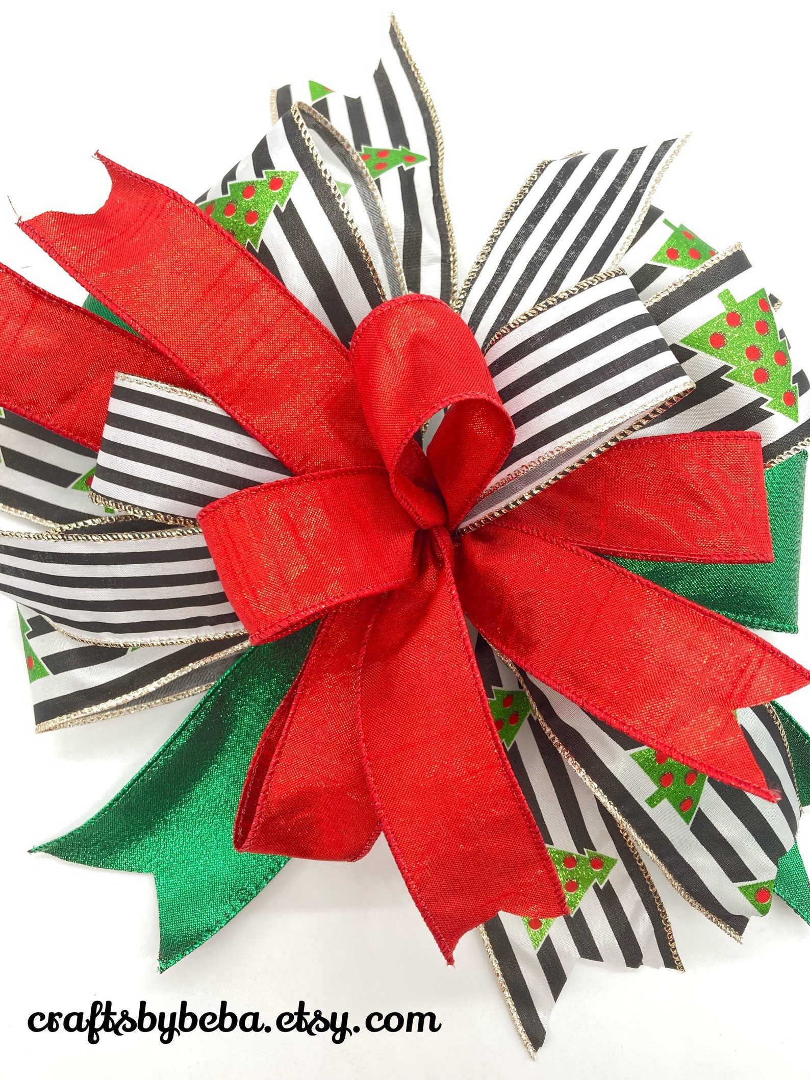 Christmas Tree Topper Bow / Christmaslantern Bow / Red Black Etsy