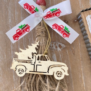 Red Truck Christmas Wood Bead Garland / Christmas Red Truck Tiered Tray Decor / Farmhouse ...