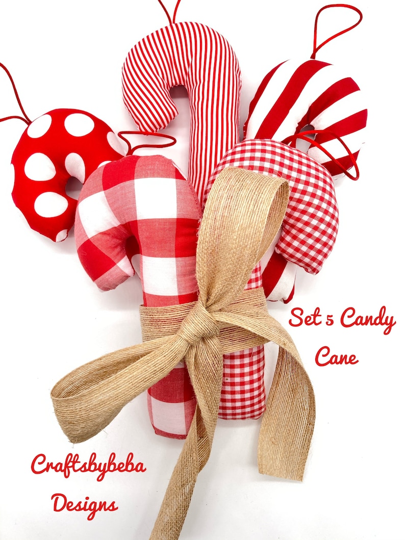 Candy Cane Ornaments / Set 5 Ornaments / Red and White Candy | Etsy