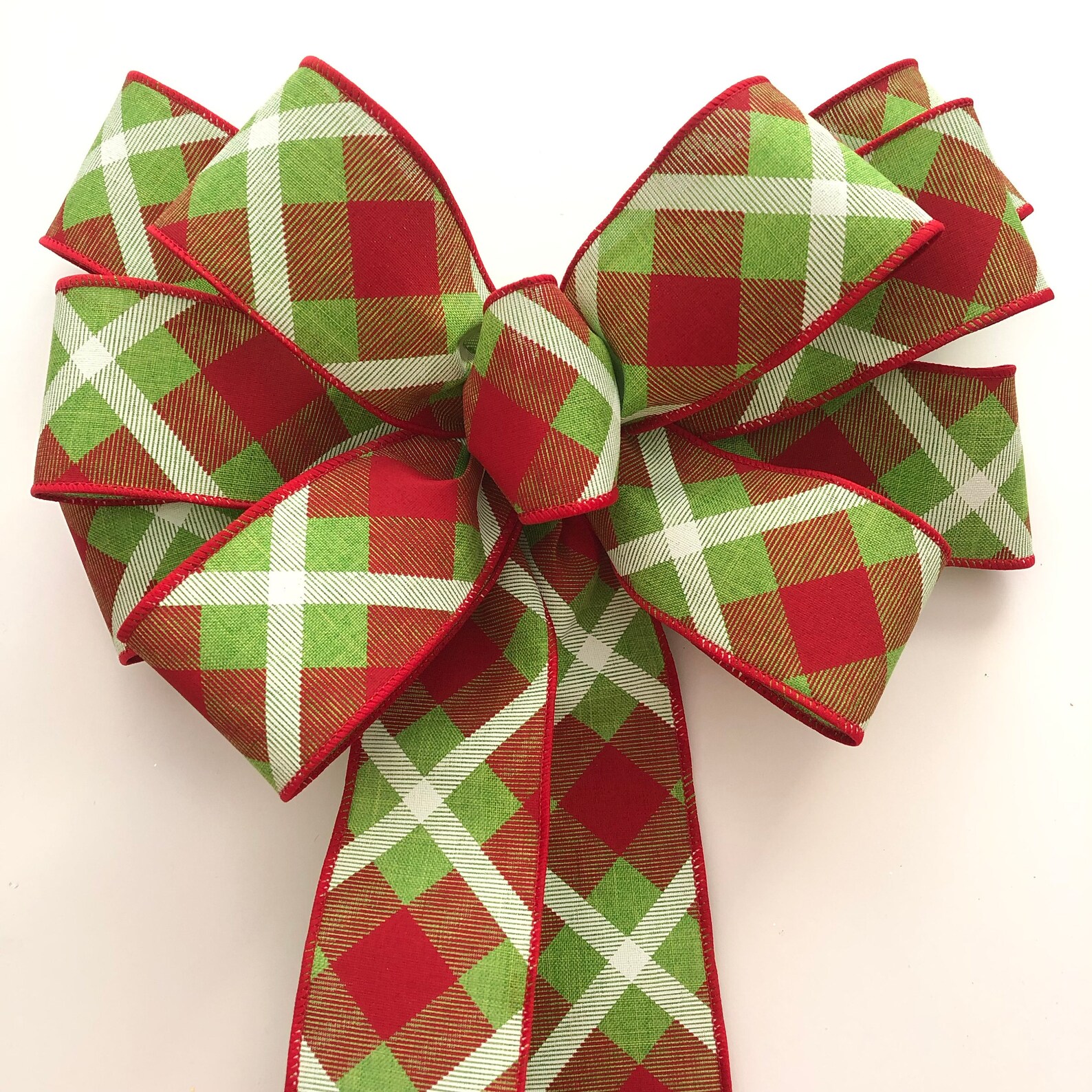 Christmas Plaid Wreath Bow / Christmas Tree Topper / Green | Etsy