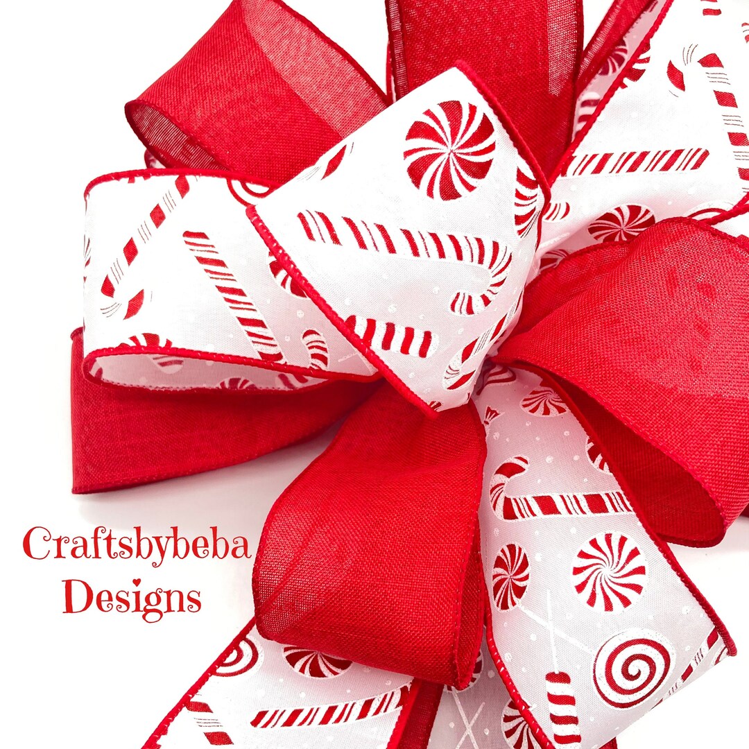 Peppermint Christmas Tree Topper: Handmade Red & White Candy Bow - Etsy